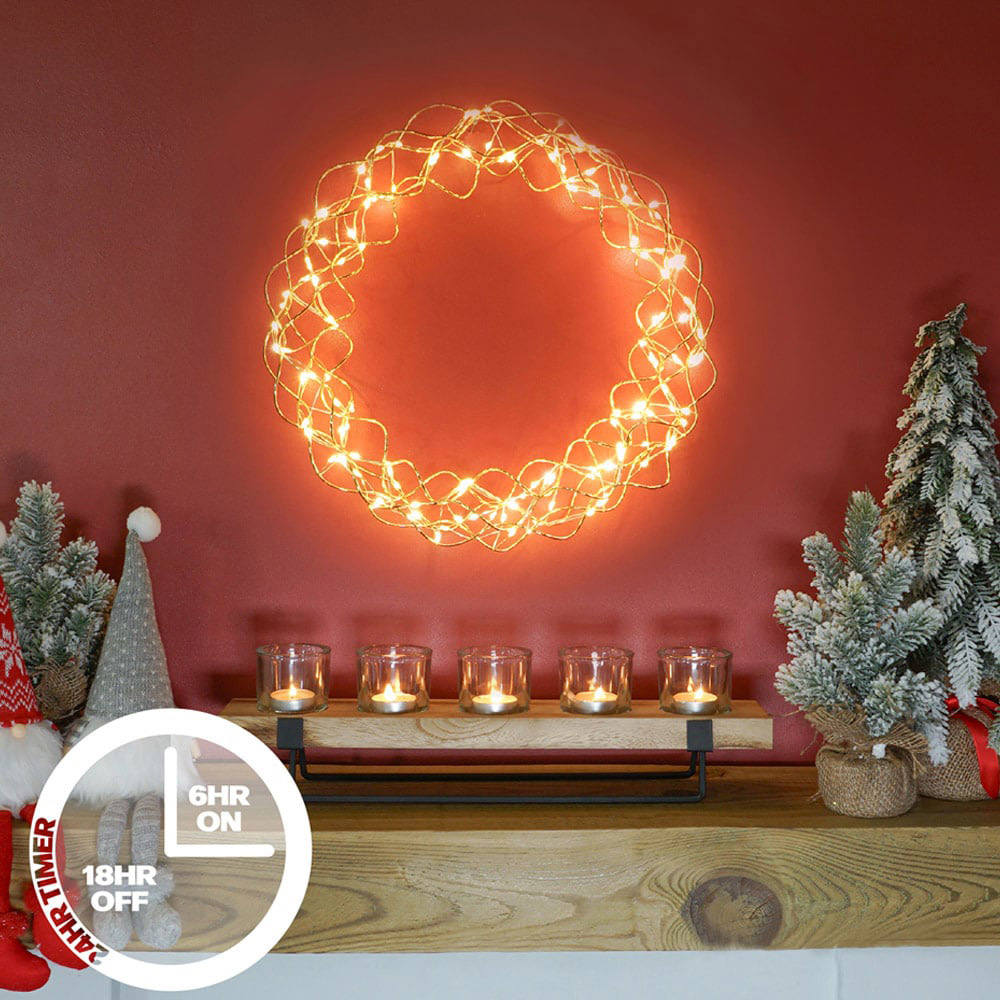 St Helens Outdoor Festive LED Light Up Copper Wreath 31cm Image 3