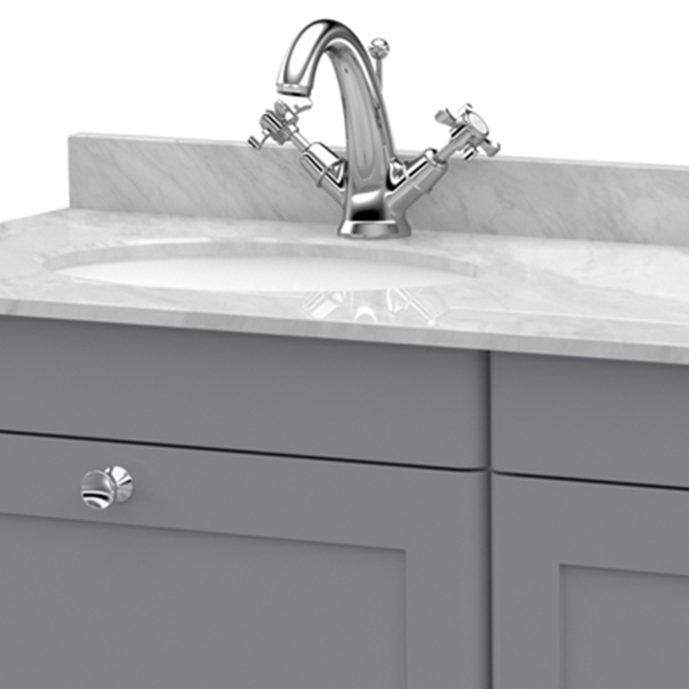 nuie Classique 2 Drawer Satin Grey Wall Hung Unit and 1 Tap Hole Marble Basin 1200mm Image 2