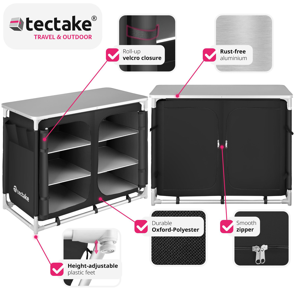tectake 6 Compartments Black Foldable Camping Kitchen Image 8