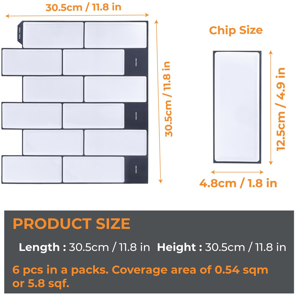 Walplus White Retro Glossy 3D Tile Sticker 30.5 x 30.5cm 6 Pack Image 7