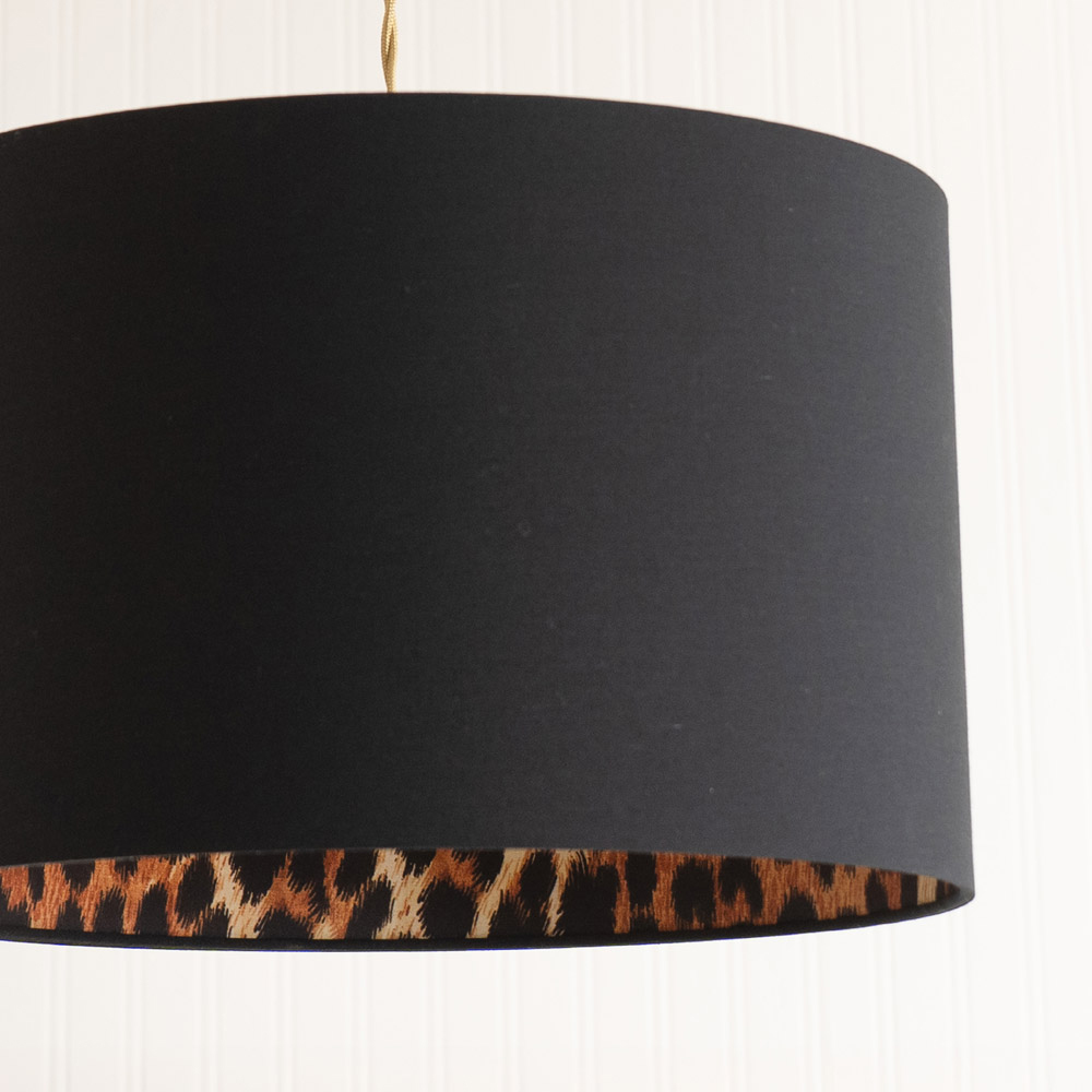 ValueLights Oasis Black Fabric with Leopard Print Inner Drum Ceiling Large Lamp Shade Image 3
