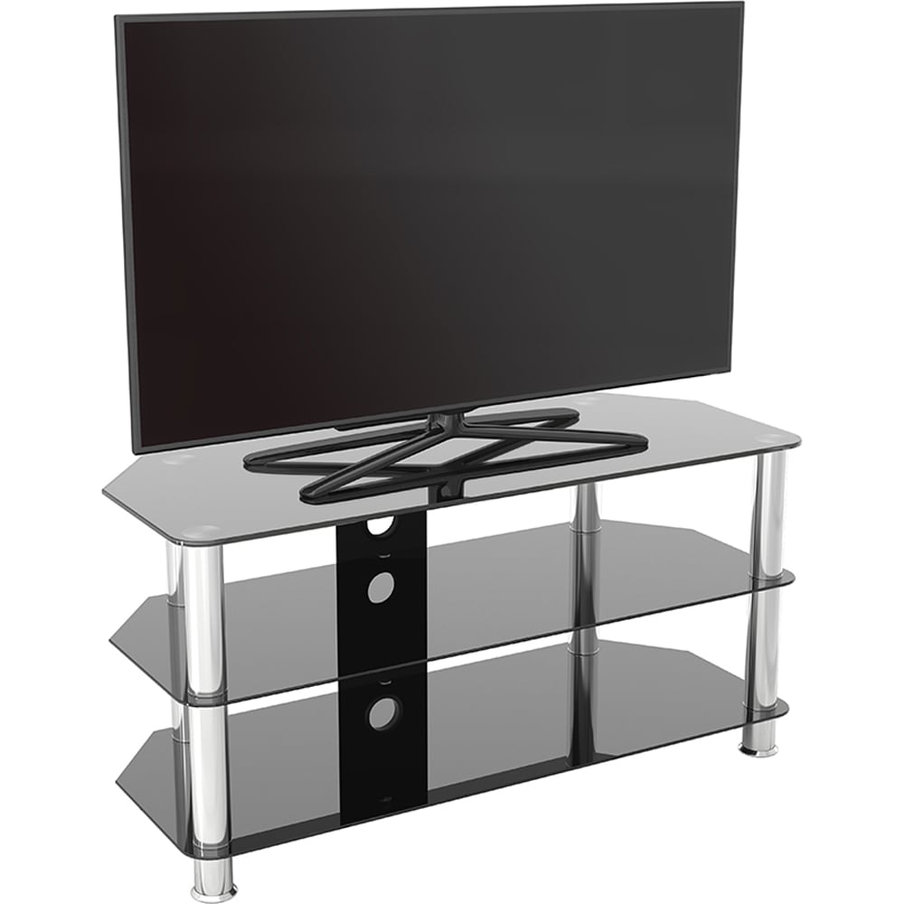 AVF Classic 3 Shelf Black Glass and Chrome Corner TV Stand Image 5