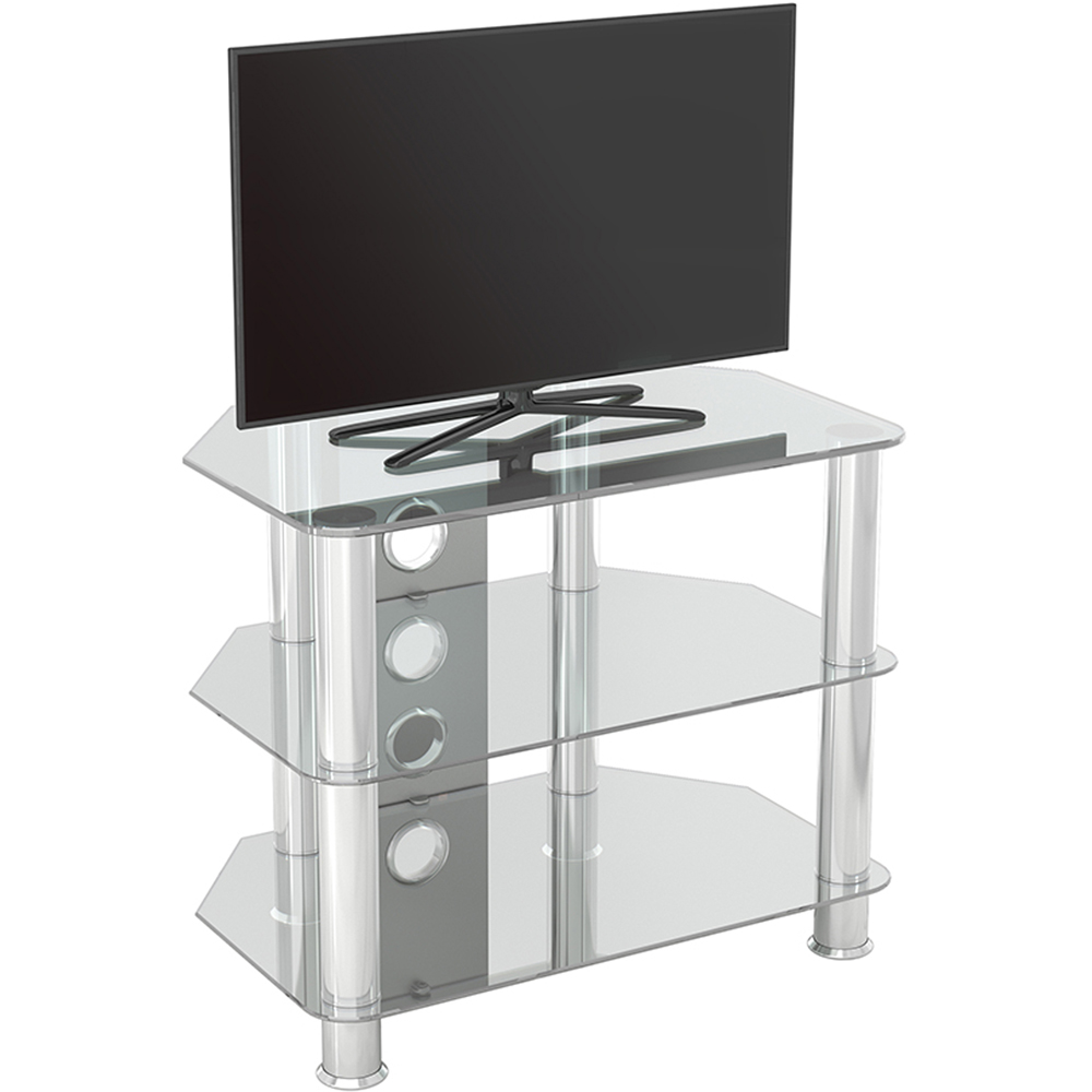 AVF Classic 2 Shelf Clear and Chrome Glass Corner TV Unit with Cable Management Image 5