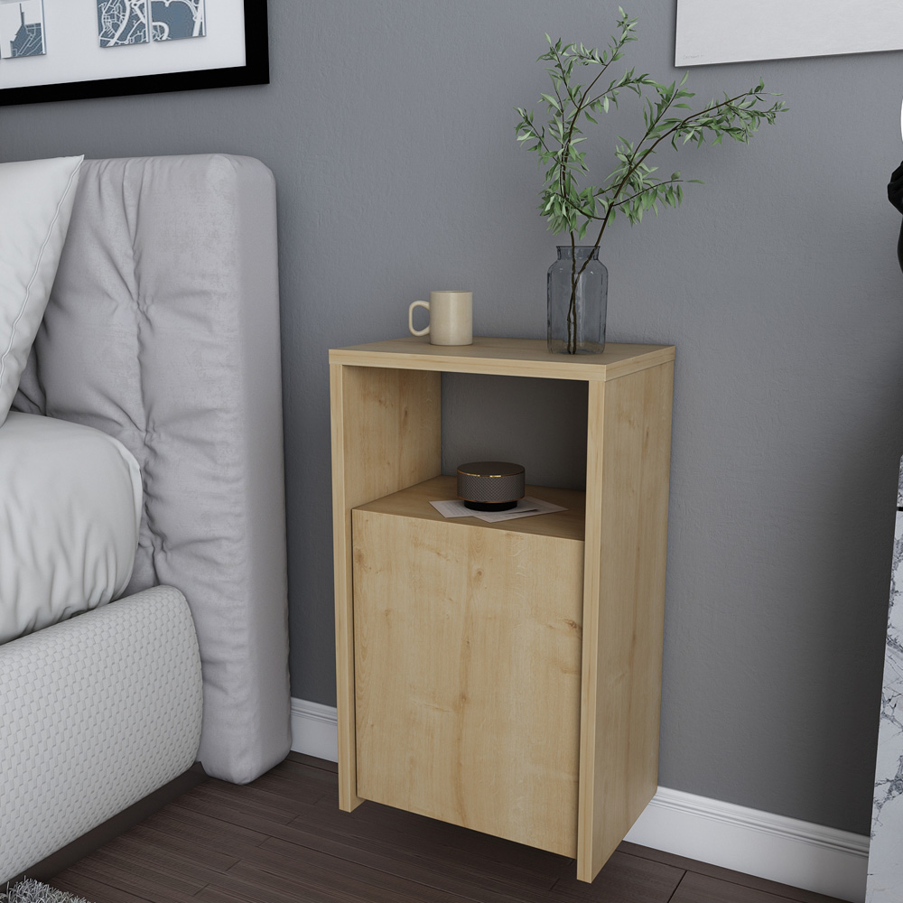 Decorotika Carlin Single Door Single Shelf Oak Bedside Table Image 6