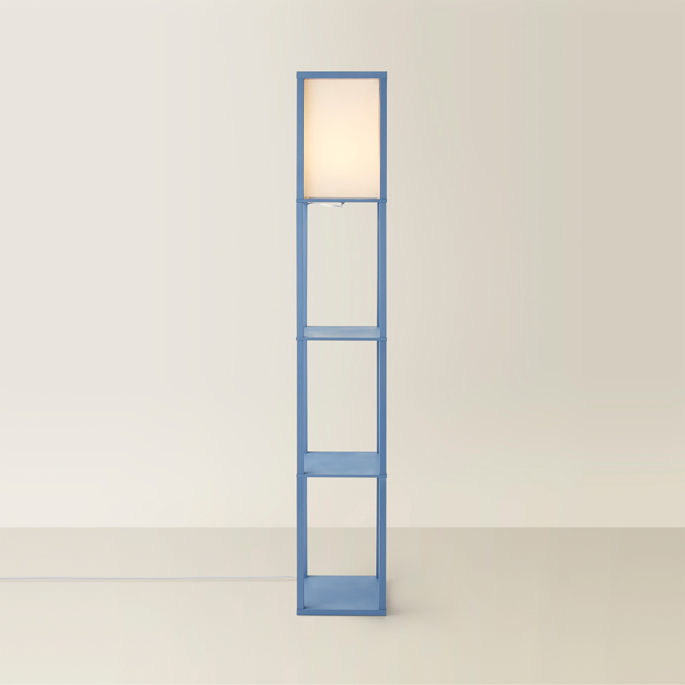 ValueLights Struttura Fabric Shade Blue Shelving Unit Floor Lamp with Bulb Image 5