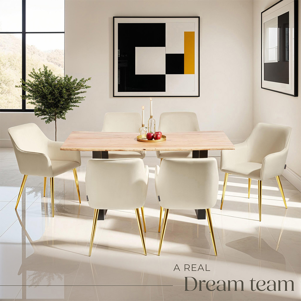 tectake Avane Set of 4 Beige Velvet Dining Chair Image 4