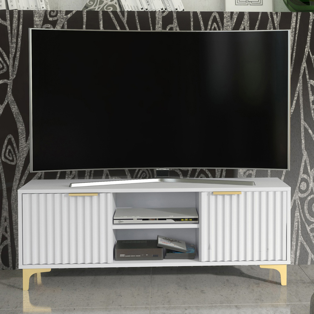 Creative Furniture Tide Crest White and Gold 2 Door 2 Shelf TV Unit Image 4