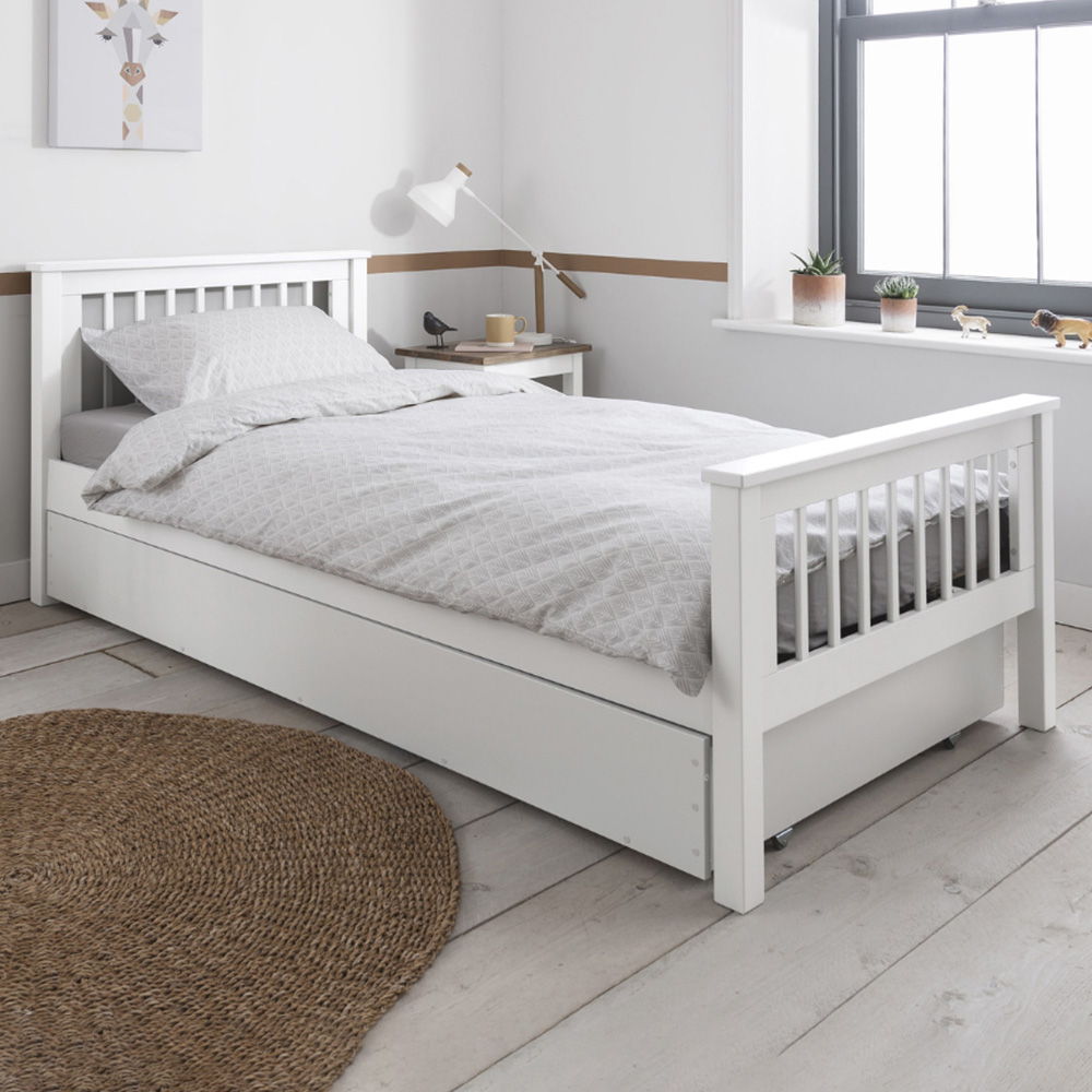 Noa and Nani Hampshire Single White Bed Frame with Olaf Pull-Out ...
