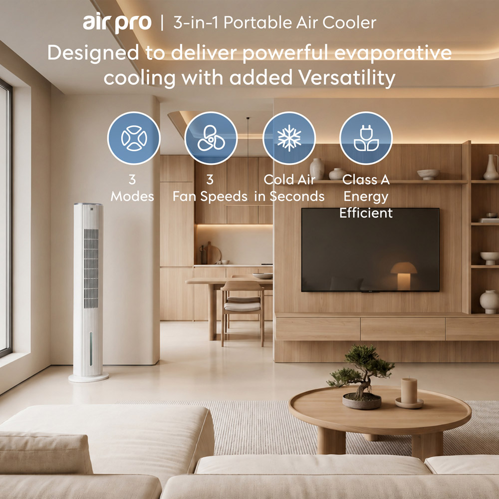 Air Pro White Touch Control Portable Tower Air Cooler with Remote 6L Image 2