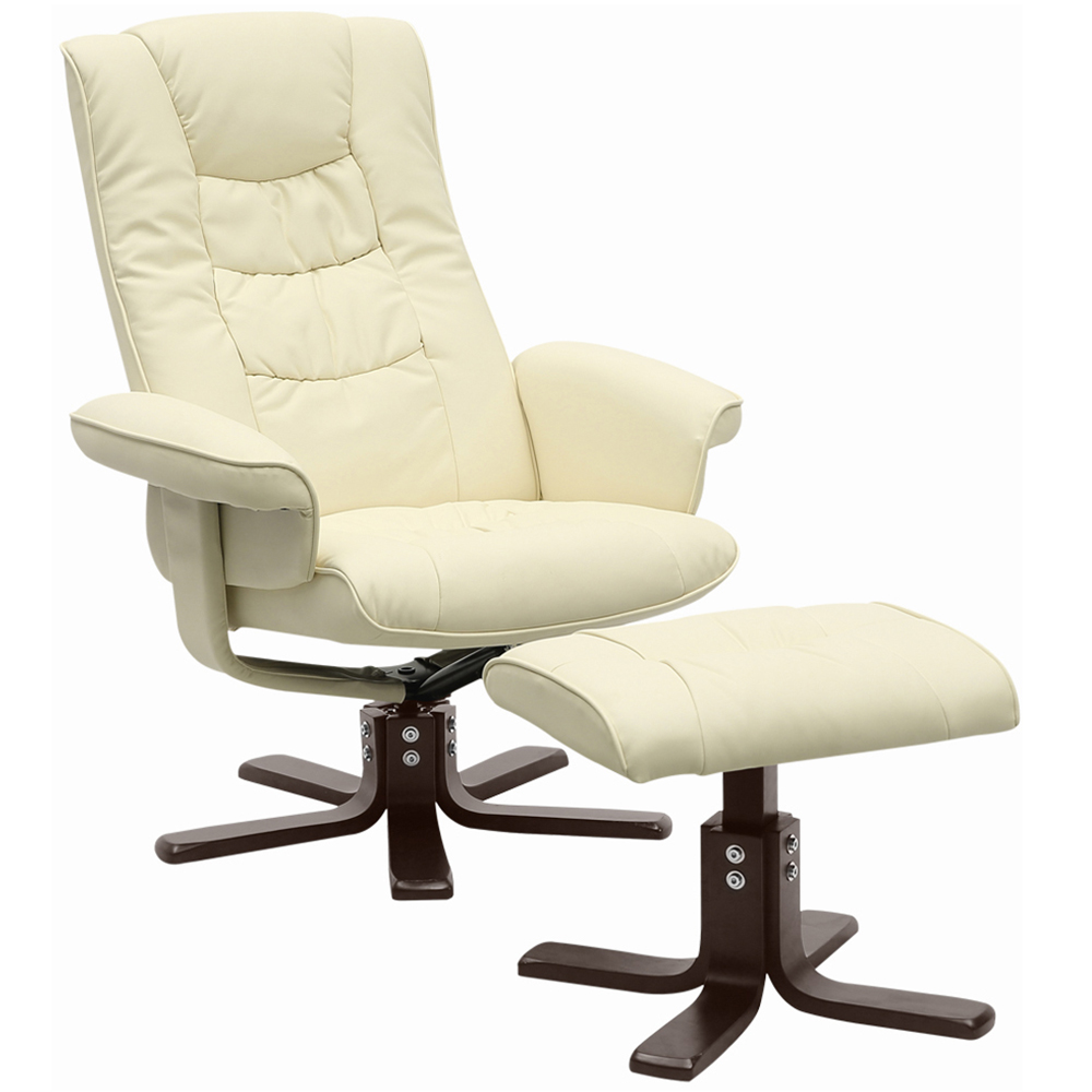 Living and Home Beige Upholstered Swivel Recliner Chair with Ottoman Image 2