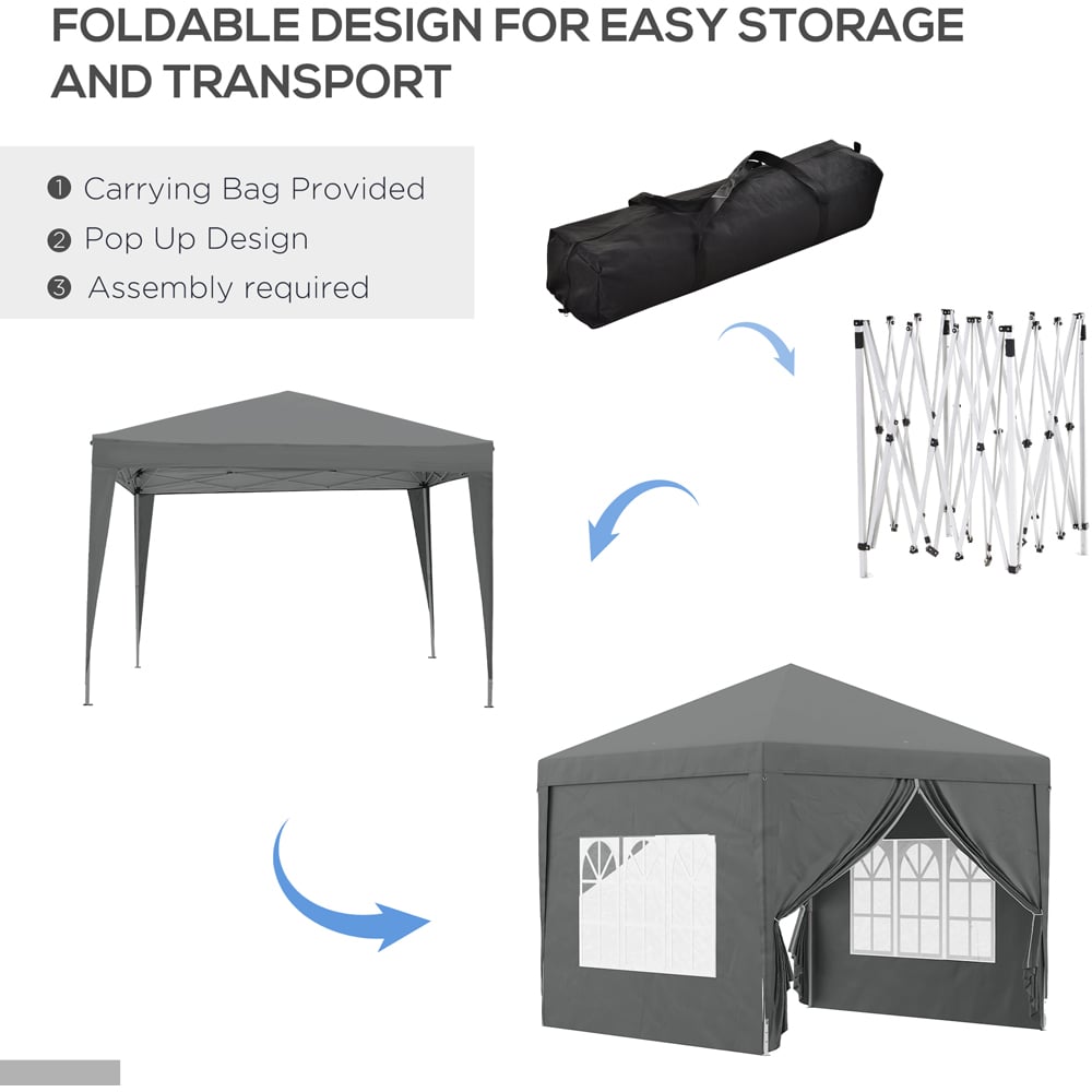 Outsunny 3 x 3m Grey Pop Up Gazebo with Windows Image 5
