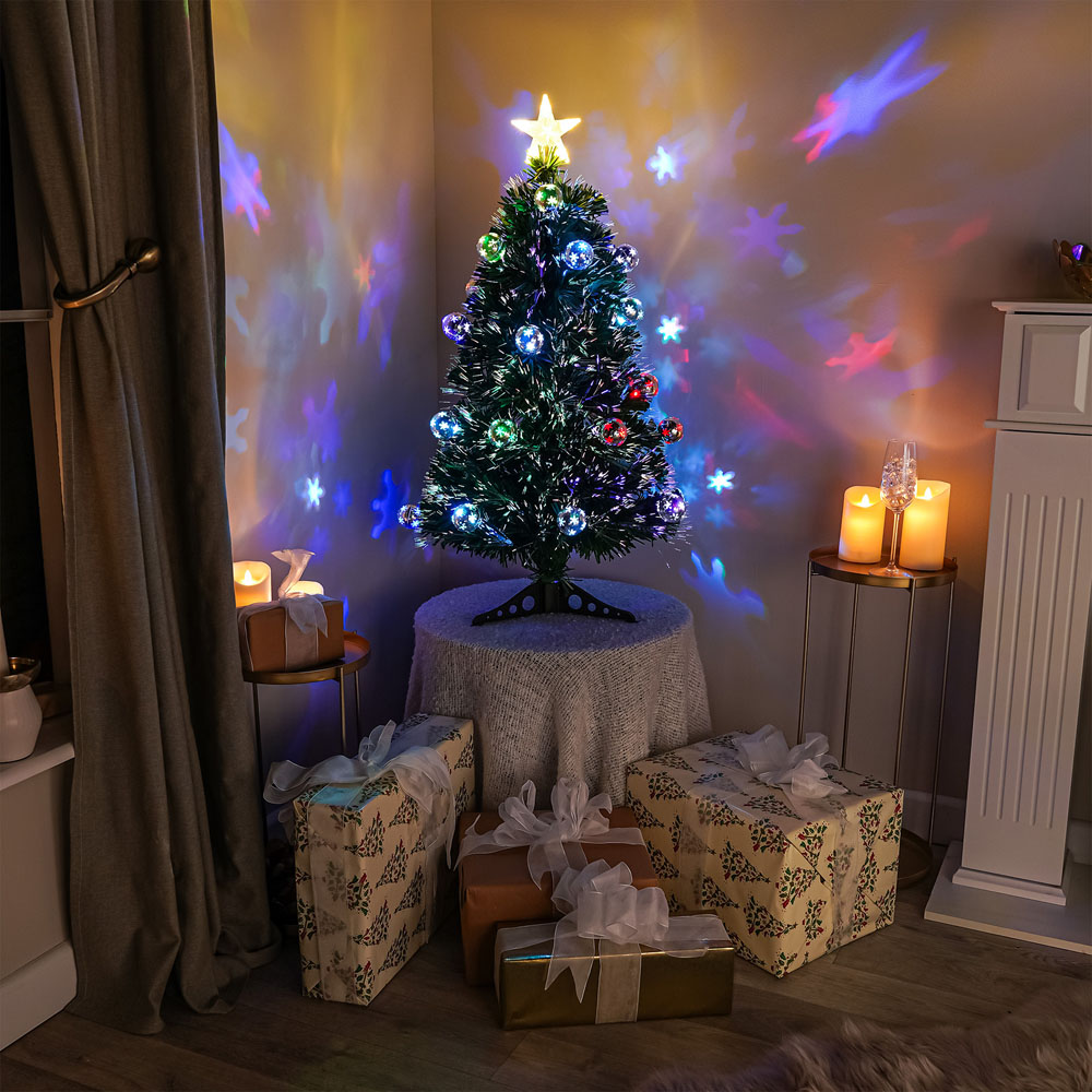 The Christmas Centre Multicolour LED Green Fibre Optic Artificial Xmas Tree with Baubles 4ft Image 2