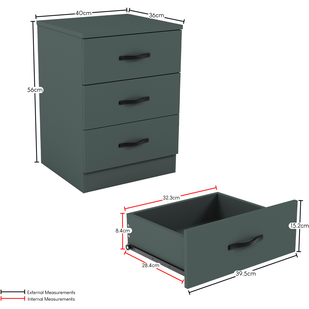 Vida Designs Riano 3 Drawer Jasper Green Bedside Table Image 8