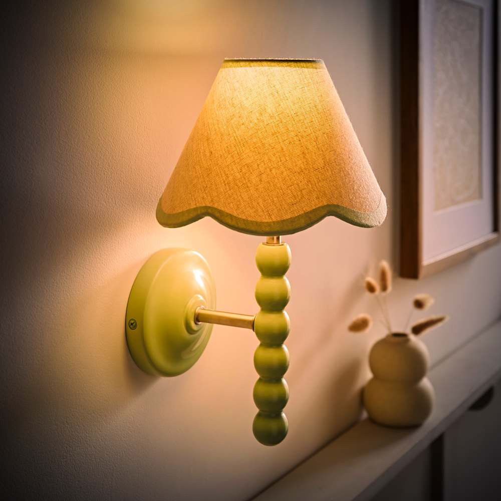 ValueLights Trim Scallop Shade Green Bobbin LED Wall Light with Bulb 2 Pack Image 2
