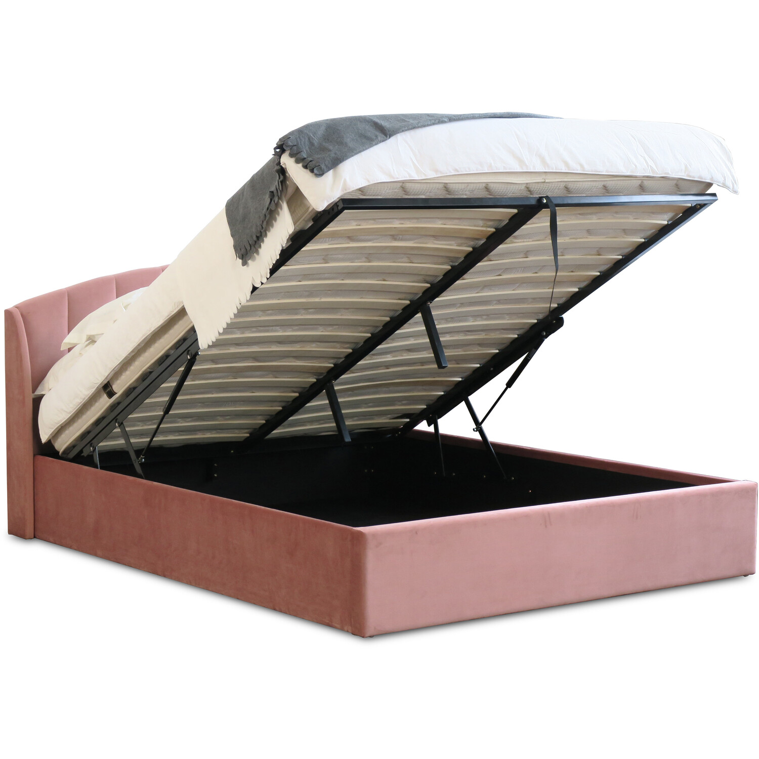 Grace Super King Blush Velvet EffectOttoman Storage Bed Frame Image 7