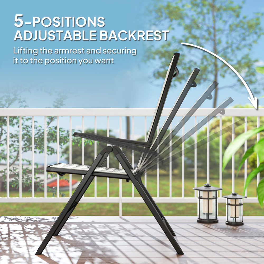 Outsunny Set of 2 Grey Rattan 5 Position Adjustable Folding Garden Chair Image 4