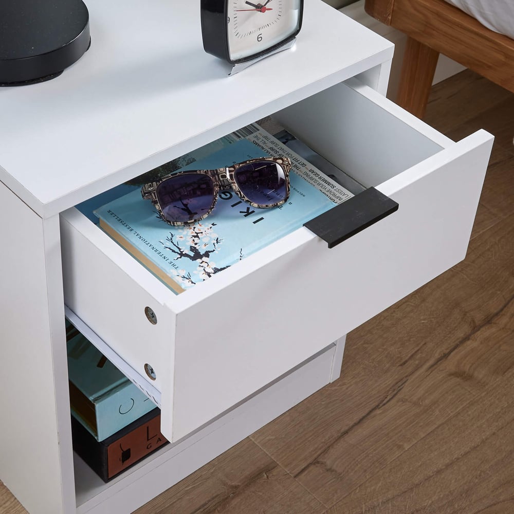 Home Source Phoenix Single Drawer Single Shelf White Bedside Table Image 4