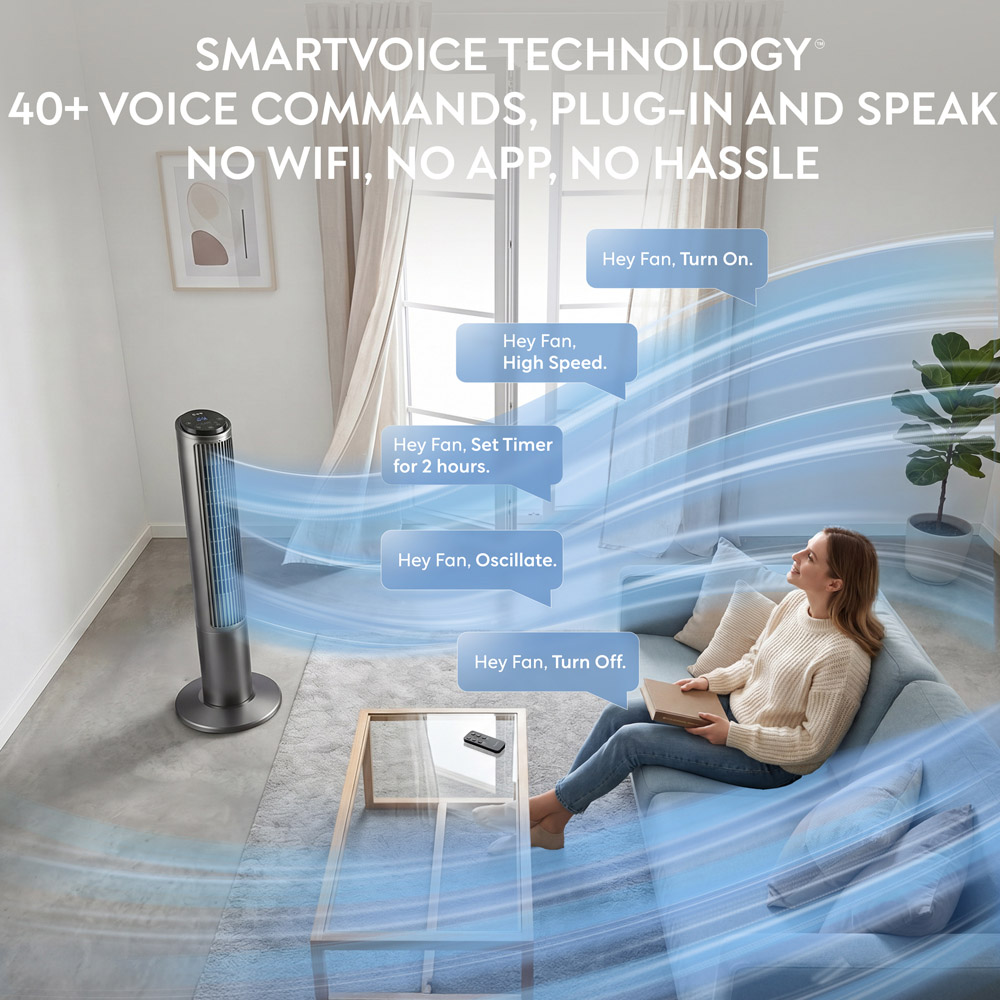 Air Pro Grey SmartVoice Control Oscillating Bladeless Tower Fan with Remote 40 inch Image 3