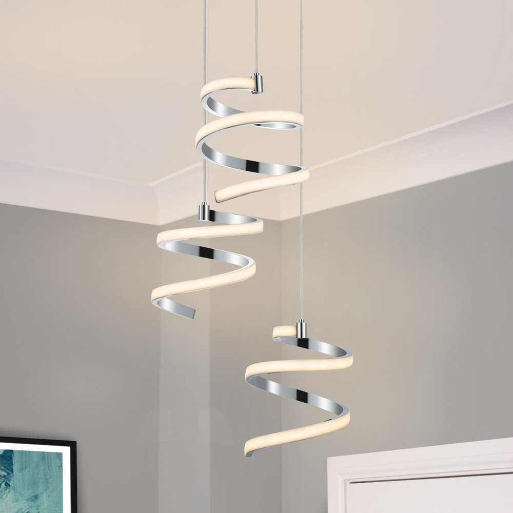 Cosylyte Nyah 3 Light Chrome Spiral Cluster LED Pendant Light Image 2