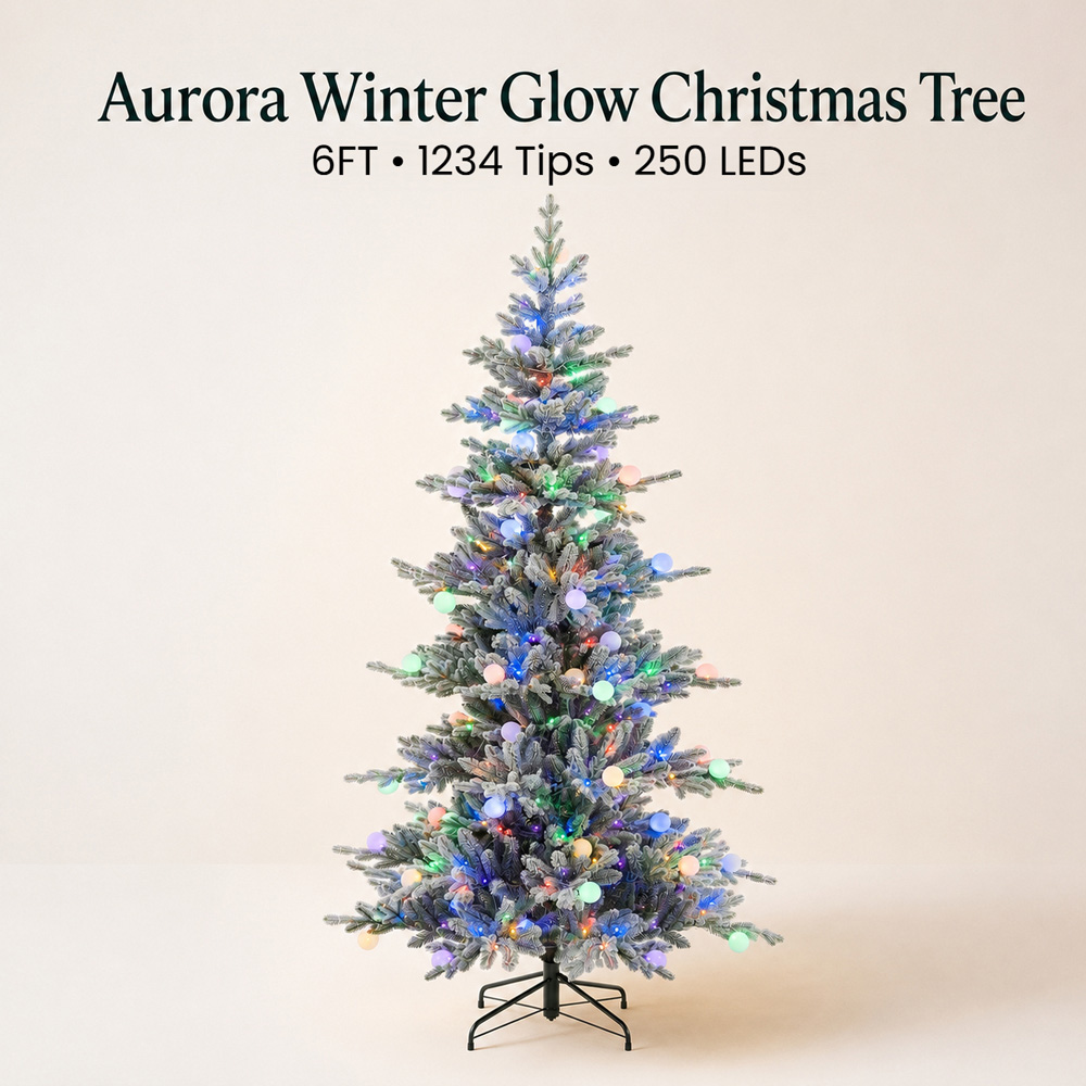 Festive Christmas Aurora Multicolour Pre-Lit Winter Glow Flocked Artificial Xmas Tree 6ft Image 6