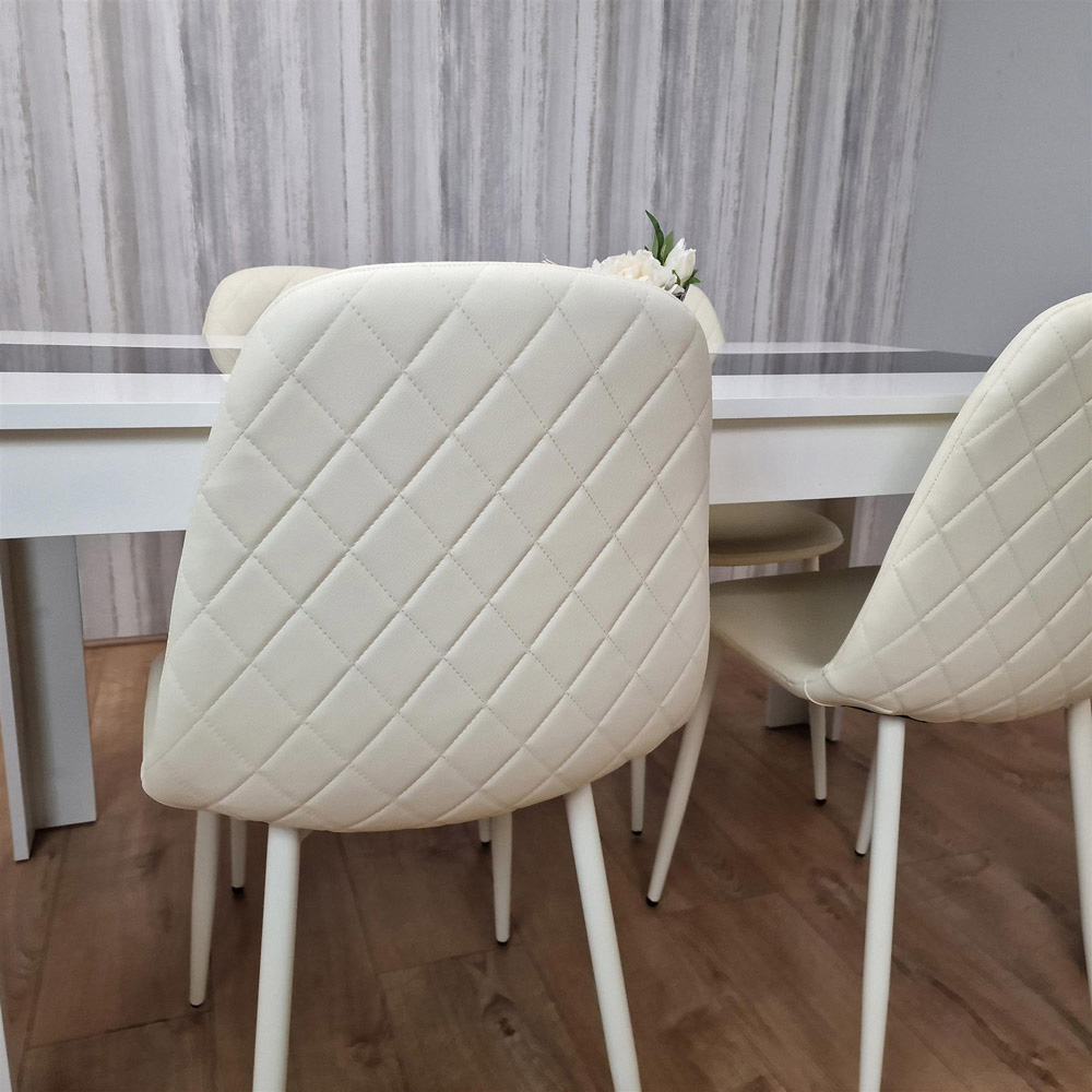Portland Leather and Wood 4 Seater Dining Set White and Cream Image 5