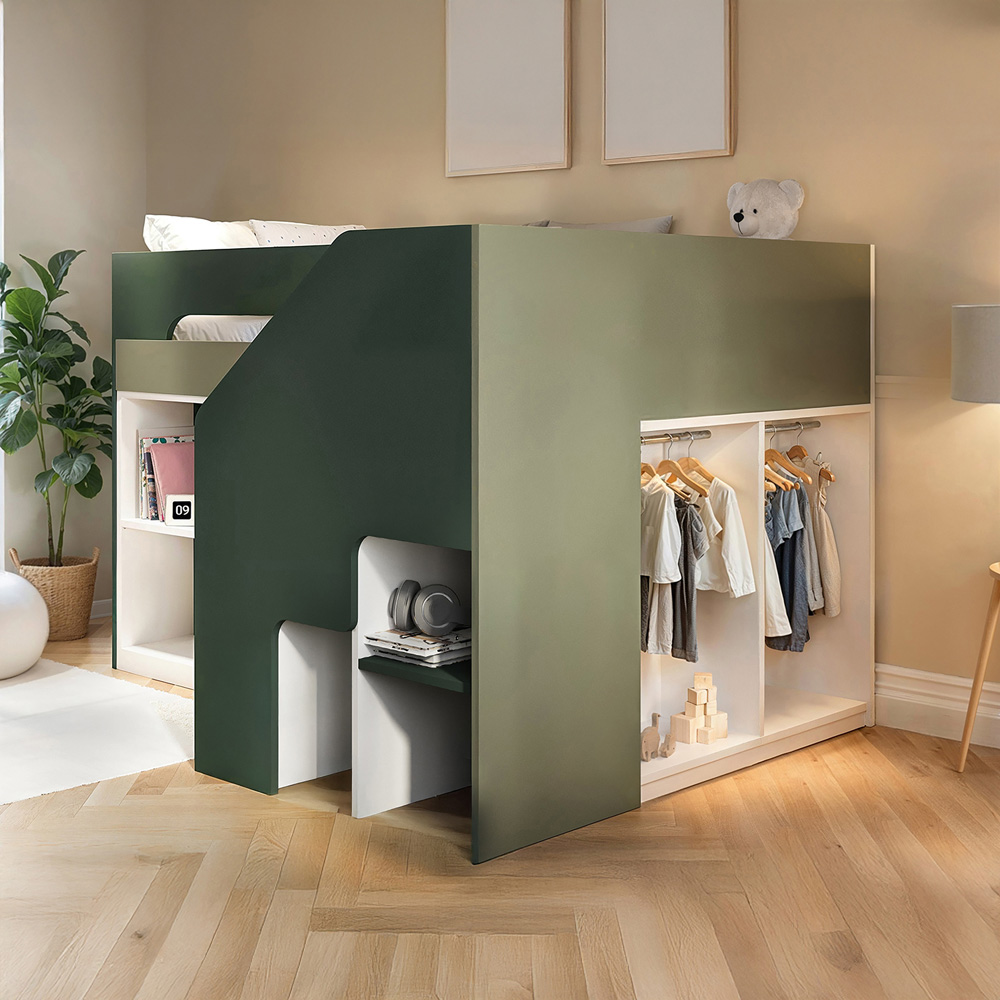 Flair Quinn Single Green Staircase Mid Sleeper Storage Bed Image 6