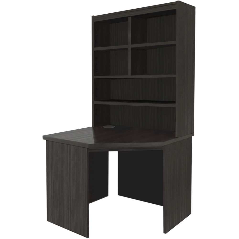 R White Cabinets Corner 6 Shelf Computer Desk with Hutch Black Image 2