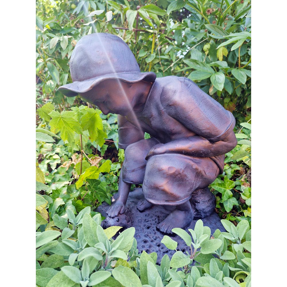 Inspirational Gifting Boy Playing with Frog Polystone Resin Garden Ornament Image 6