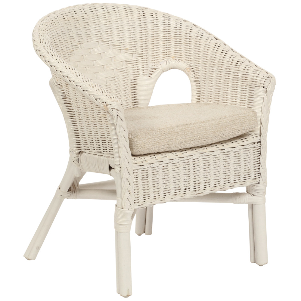Desser Furniture White Wicker Kid Size Loom Chair with Cushion Image 2