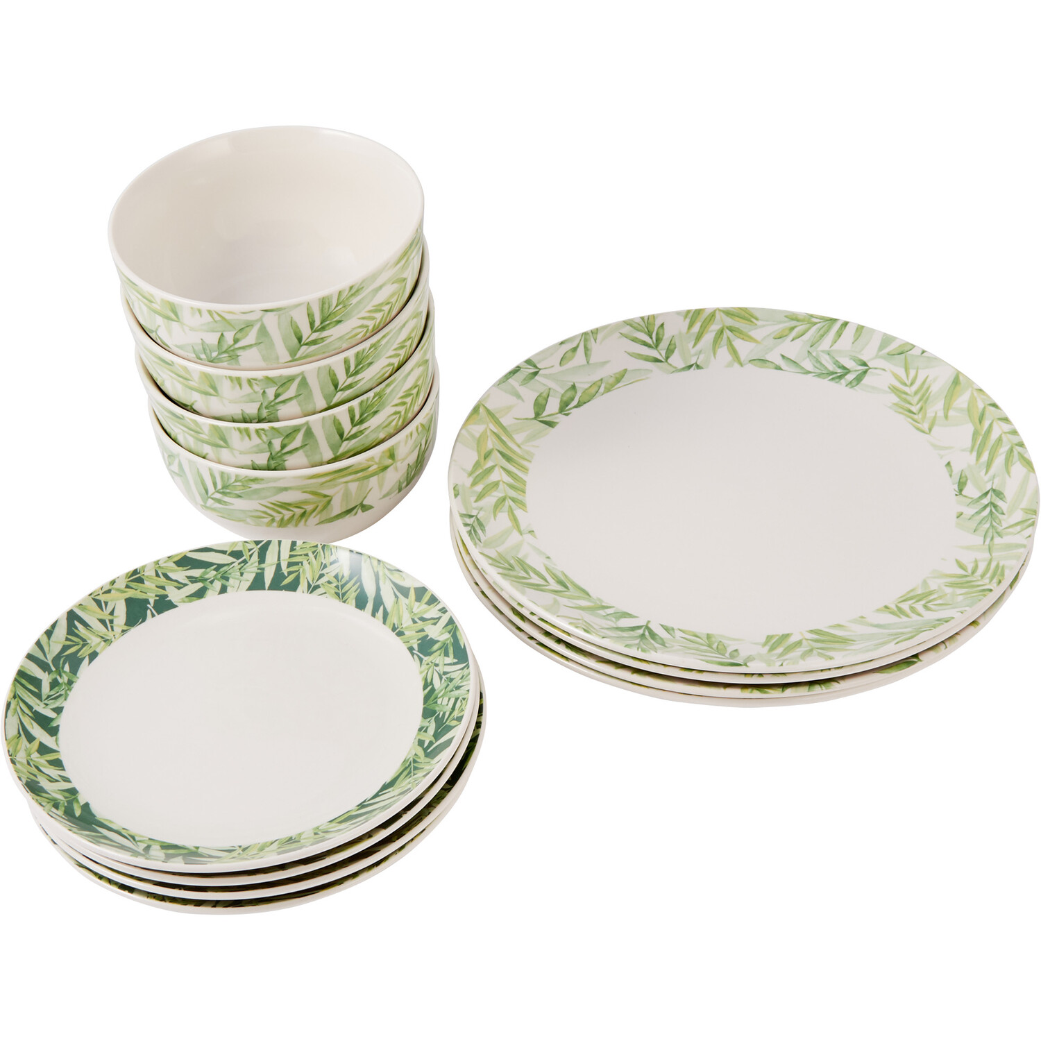 12 Piece Botanical Dinner Set Green Image 1