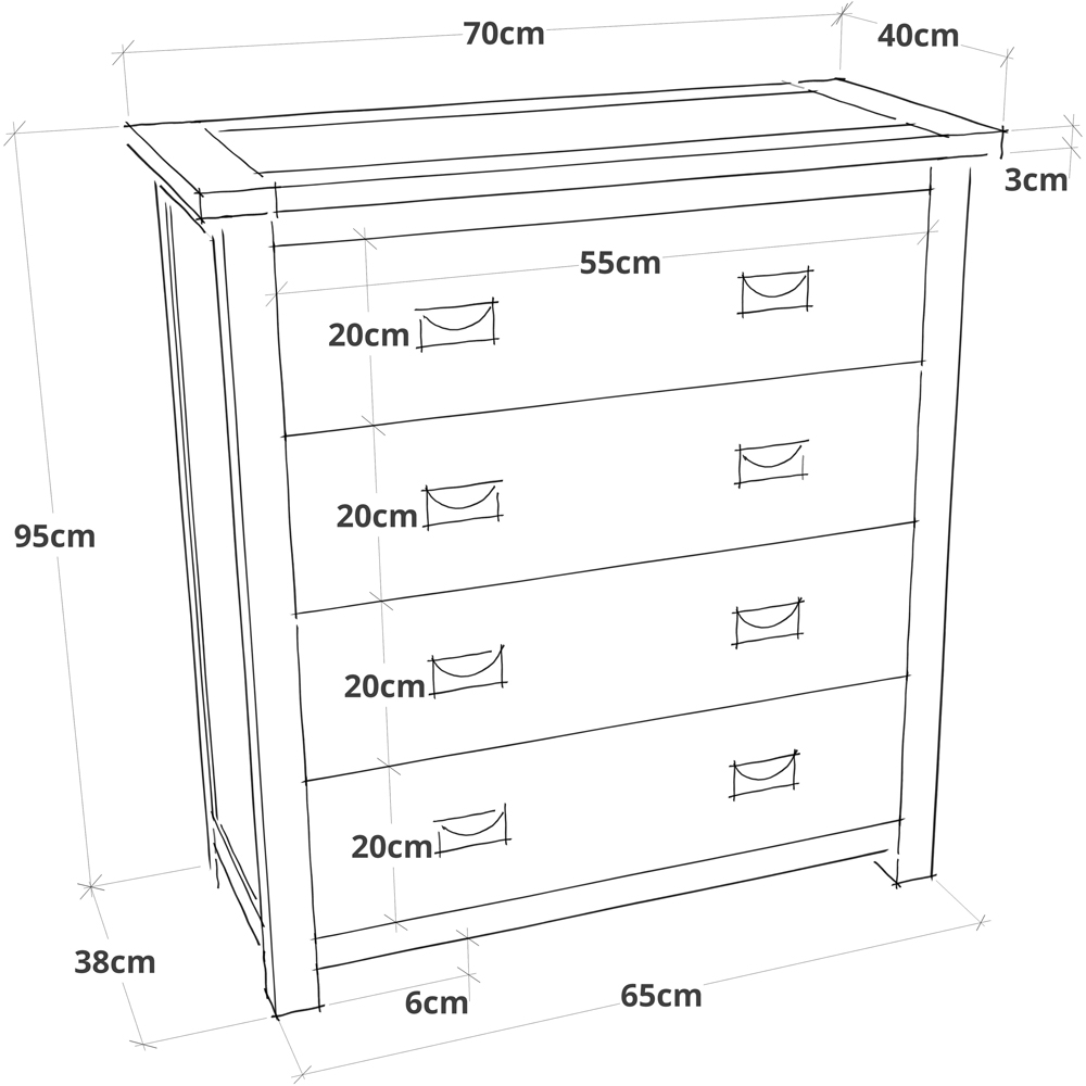 Cabinet Bits Padua 4 Drawer Light Brown Brass Drop Handle Chest of Drawers Image 9