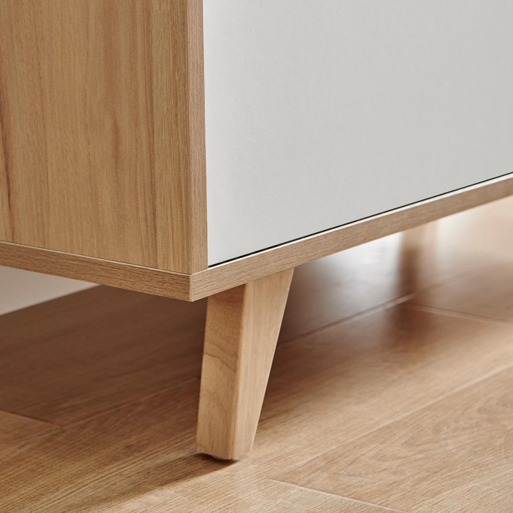 Furniturebox Billet 2 Door 2 Shelf Off White and Wood Effect Small Sideboard Image 3