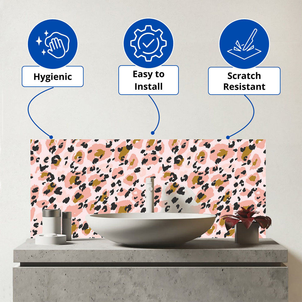 Warren Reed Designer Hand Drawn Pink Leopard Print Glass Bathroom Splashback 25 x 60cm Image 3