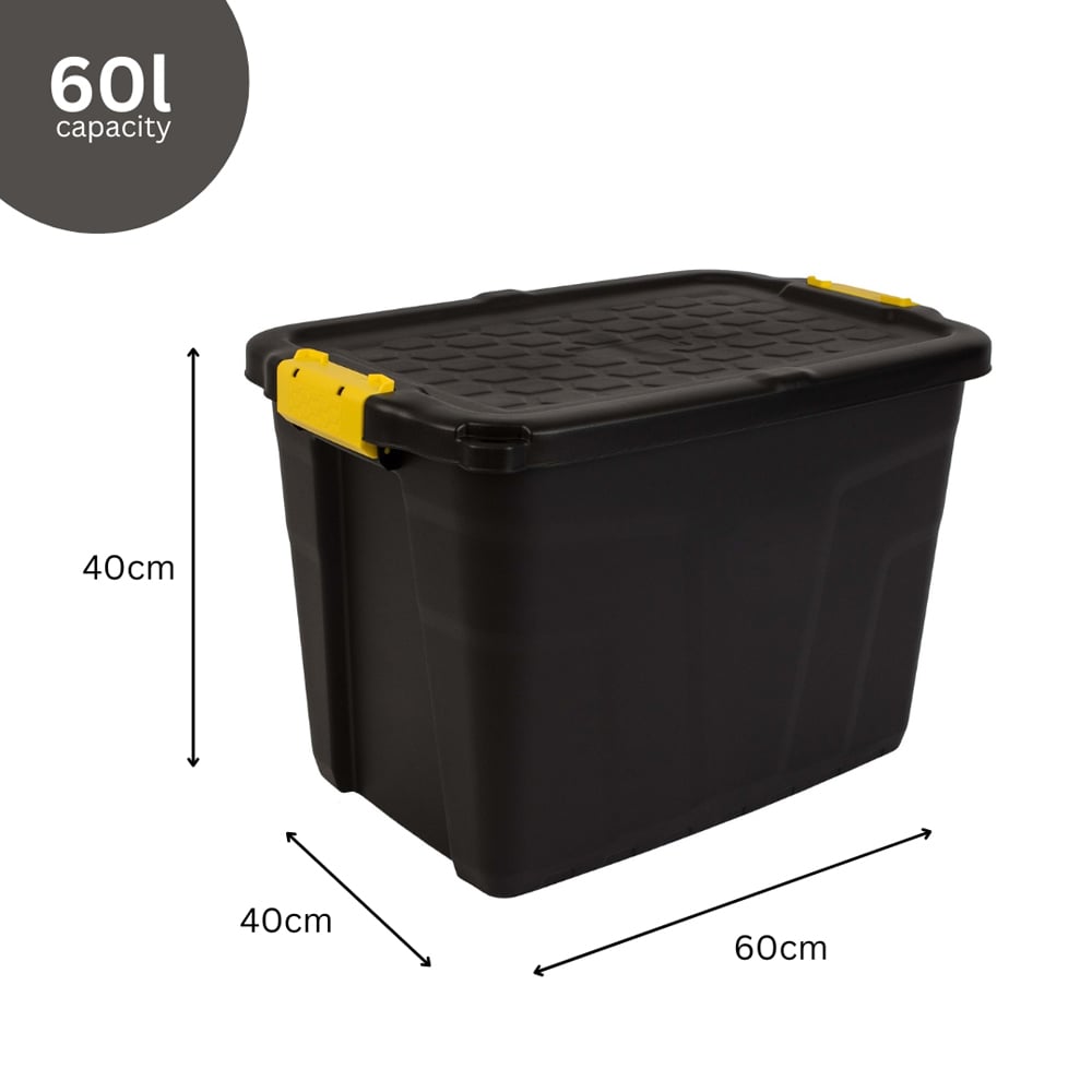 Strata 60L Black and Yellow Heavy Duty Storage Box with Lid 4 Pack Image 6