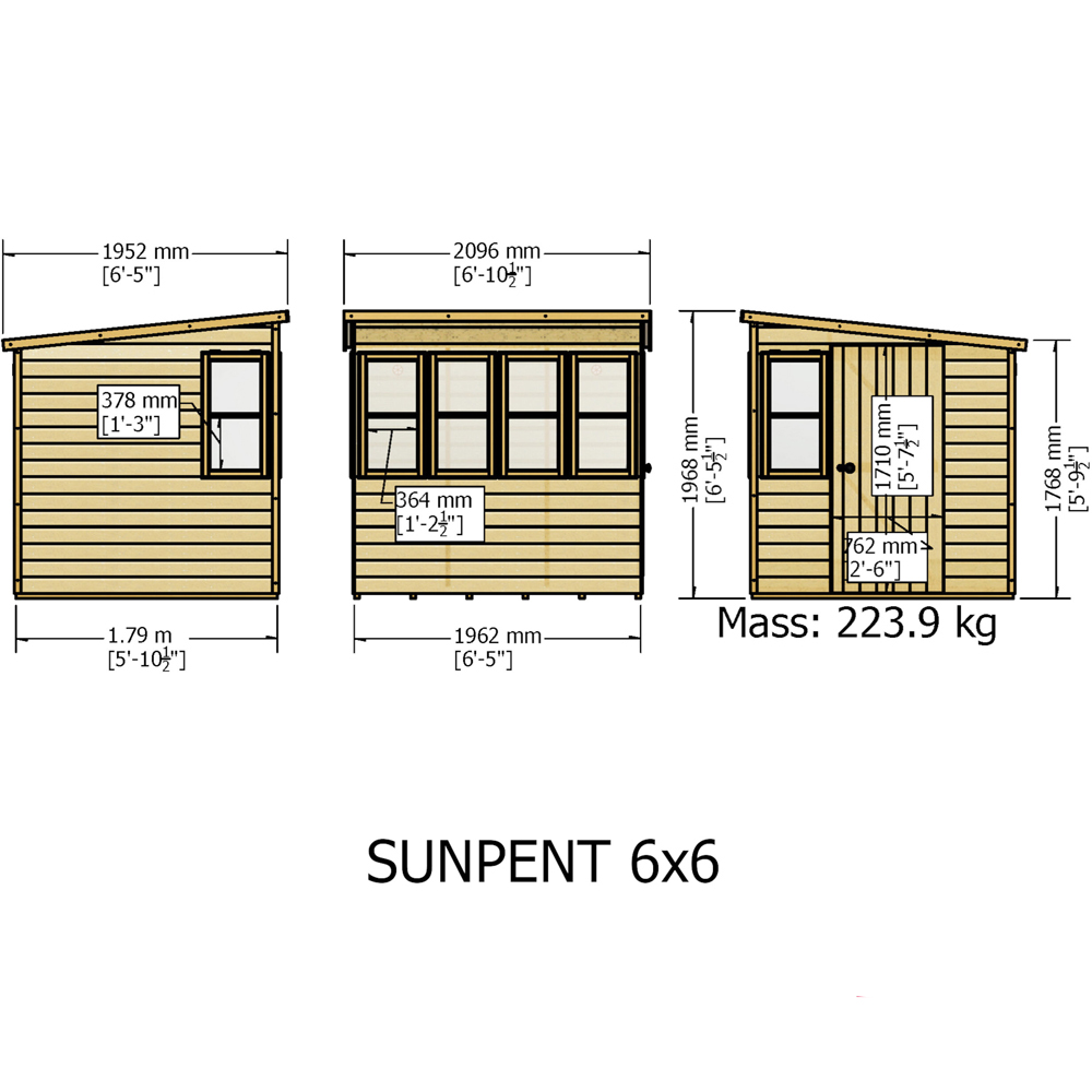 Shire 6 x 6ft Shiplap Style B Sun Pent Shed Image 8