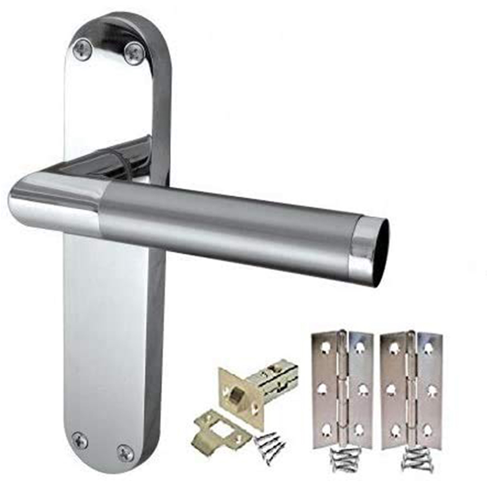 Golden Grace Duo Chrome Satin Finish Backplate Mitred Door Handles Set 182 x 45mm 4 Pack Image 2