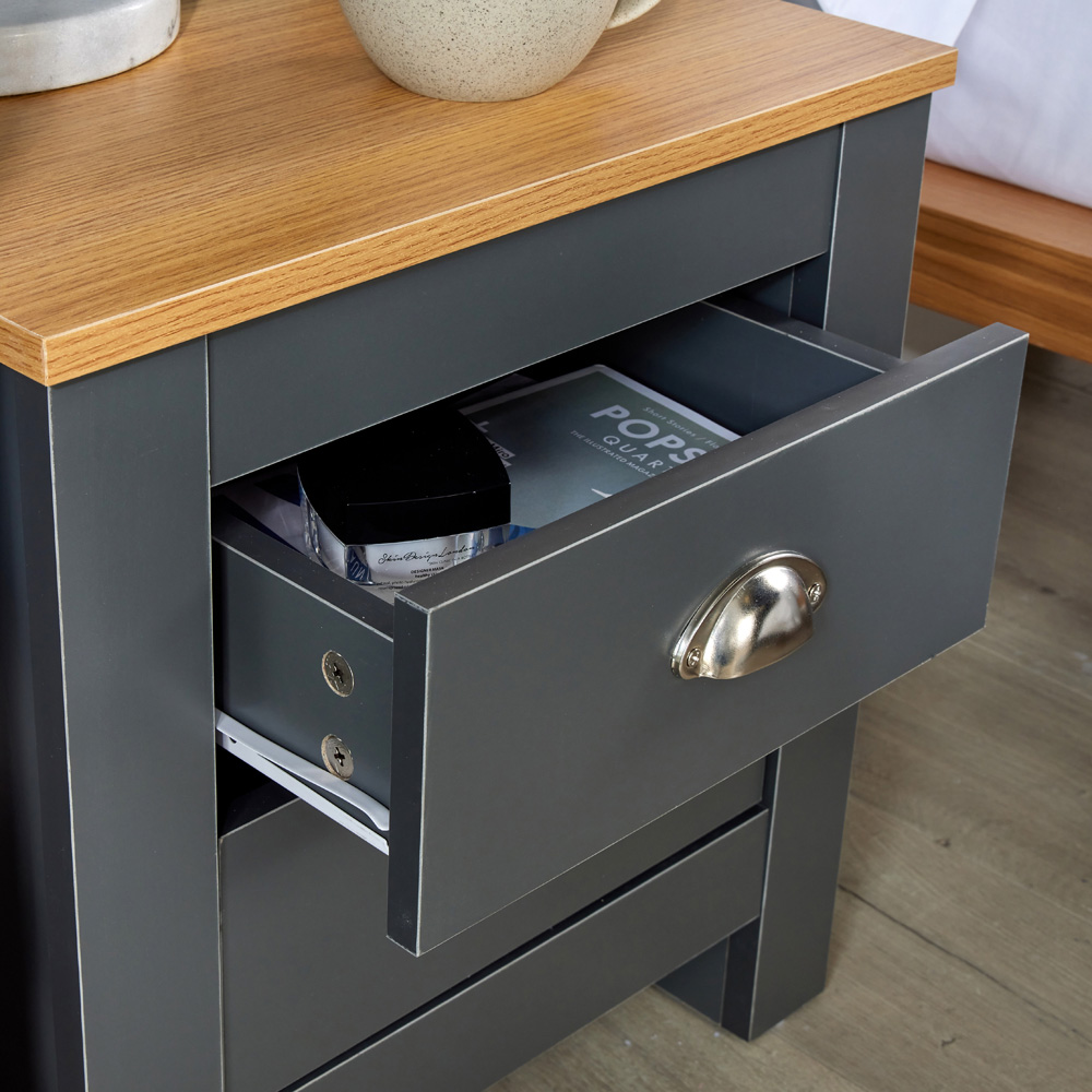 Home Source Camden 2 Drawer Graphite Grey Bedside Table Image 3