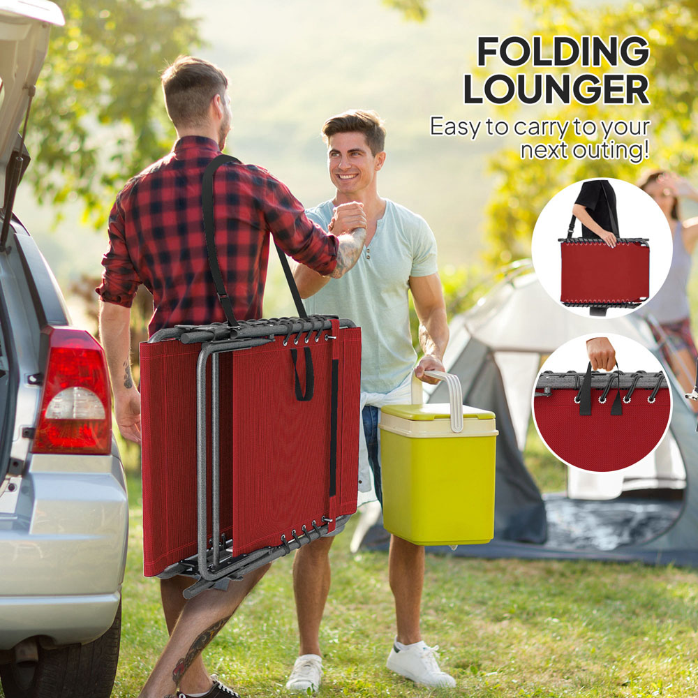 Outsunny Red 5 Level Adjustable Folding Sun Lounger with Side Table Image 5