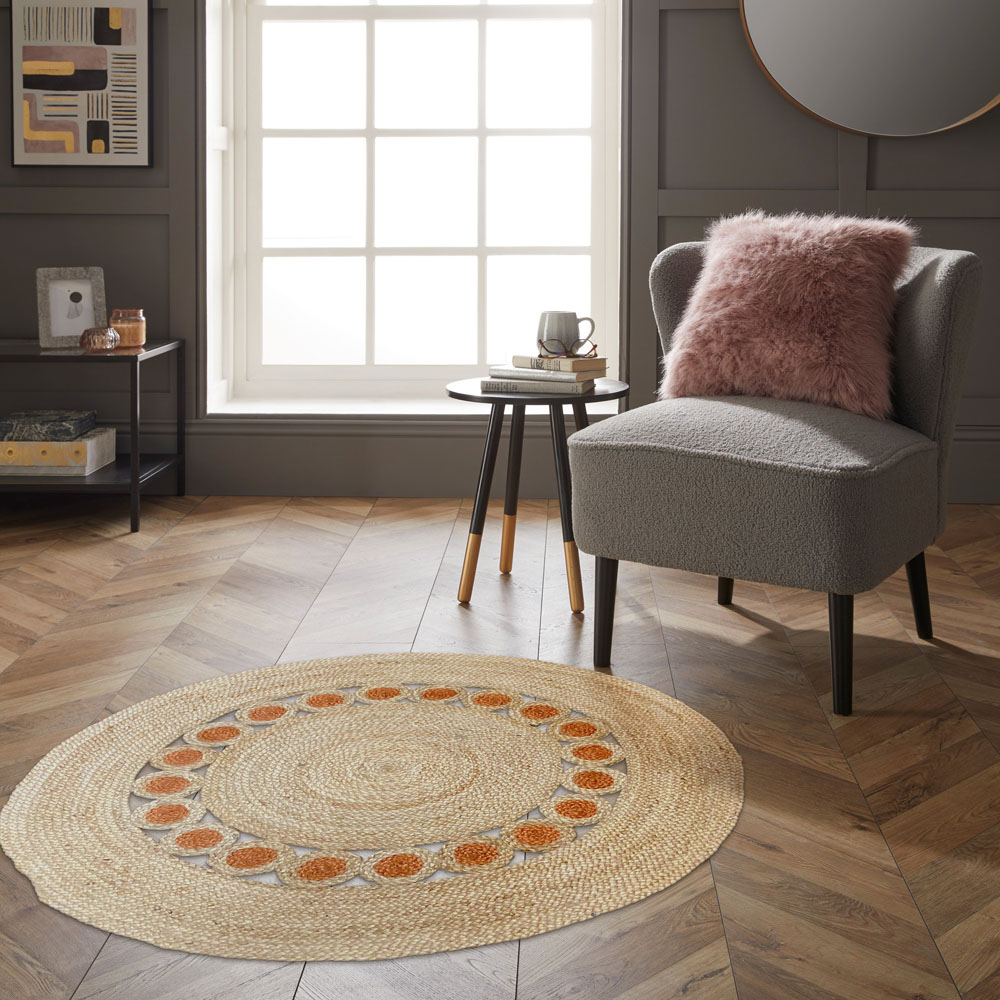 Esselle Home Prestwich Orange Braided Round Rug 140cm Image 2