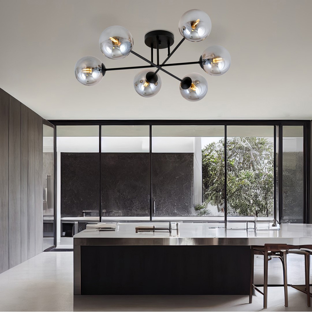Emibig Roma 6 Light Graphite Shade Black E14 Ceiling Light Image 6