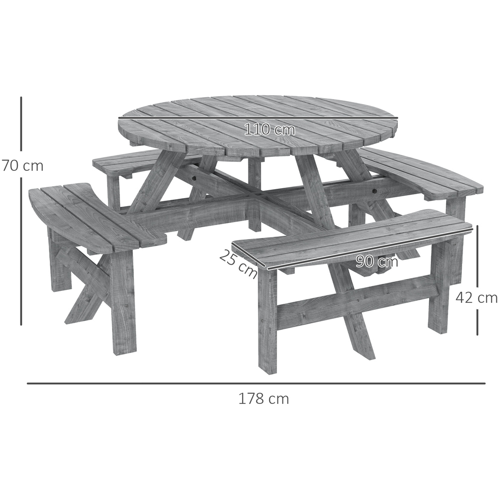 Outsunny 8 Seater Wooden Garden Dining Bench Set with Parasol Hole Grey Image 9