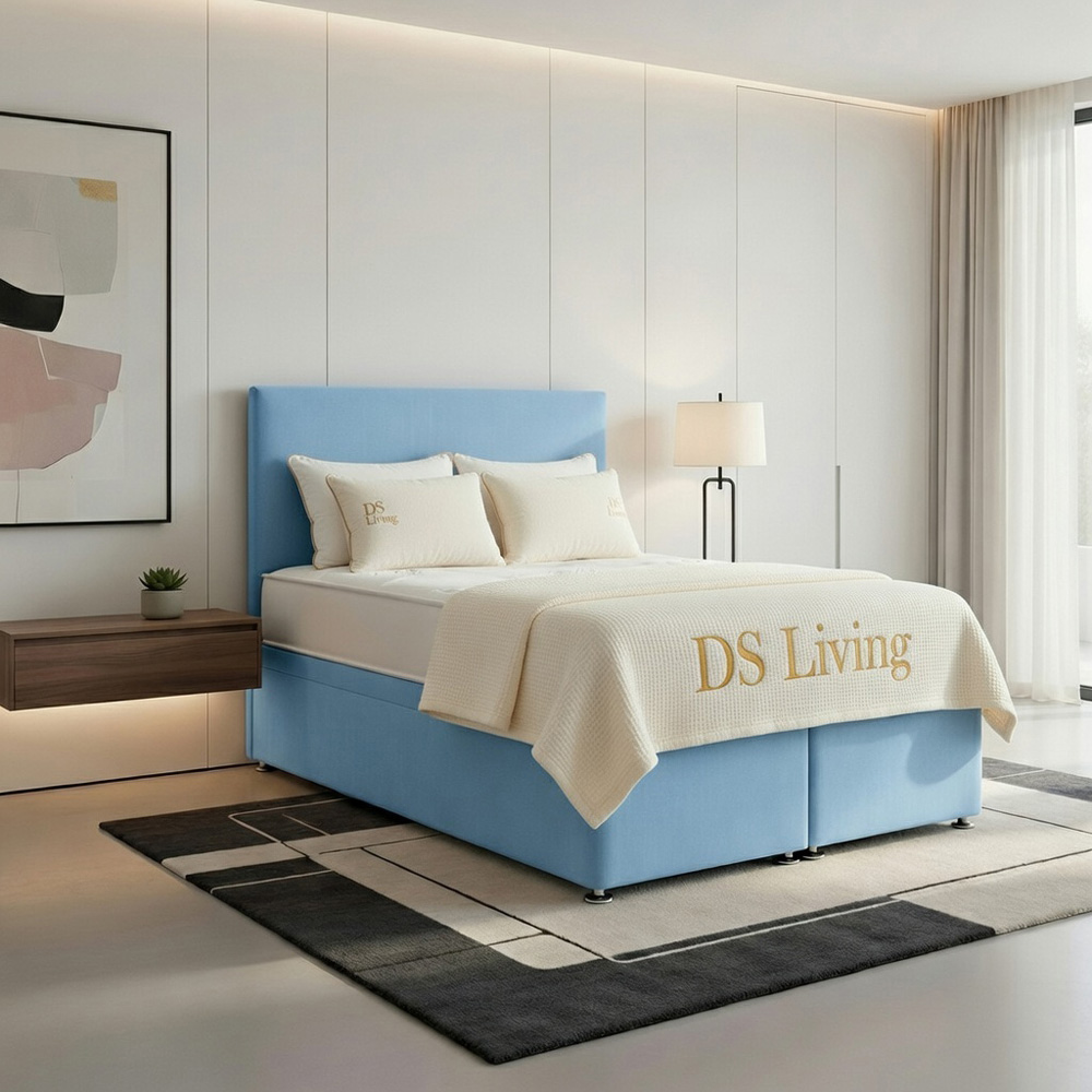 DS Living Prima Double Sky Blue Plush Divan Bed Image 4