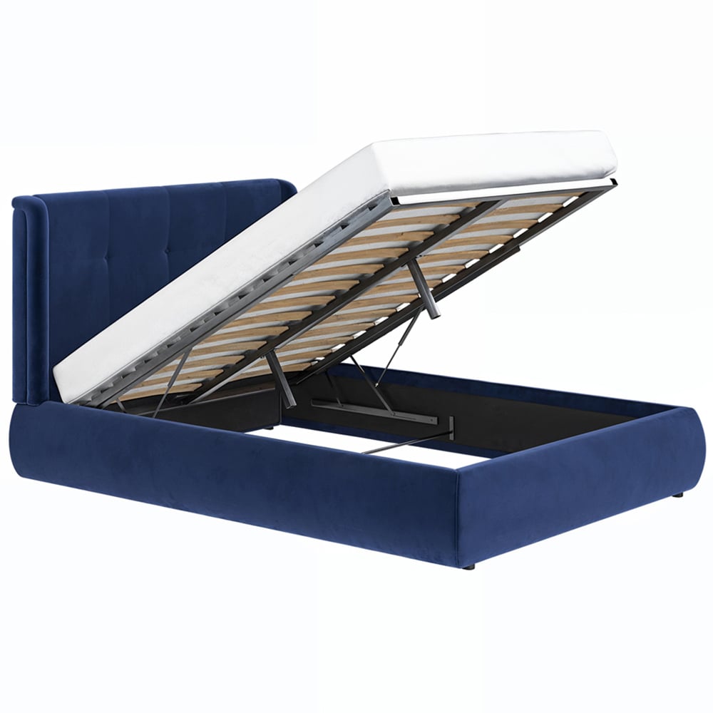 Solace+Co Monte King Size Midnight Velvet Ottoman Bed with Winged Button Headboard Image 3