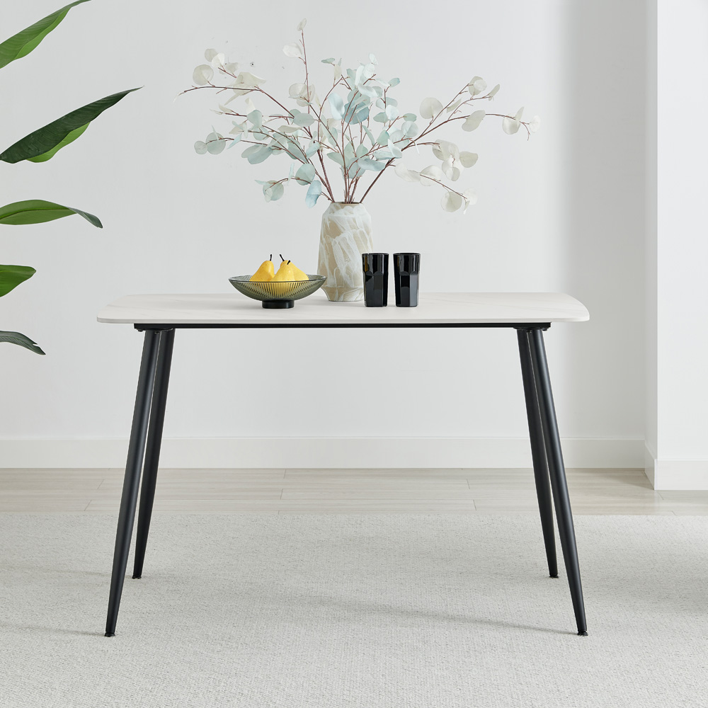 Furniturebox Sienna 4 Seater Marble Effect Ceramic Dining Table White Image 5