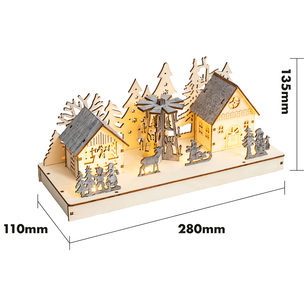 Xmas Haus Light Up Wooden Festive Scene Decoration Image 6