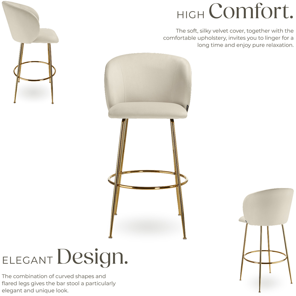 tectake Luana Cream and Gold Velvet Look Padded Bar Stool Set of 6 Image 3