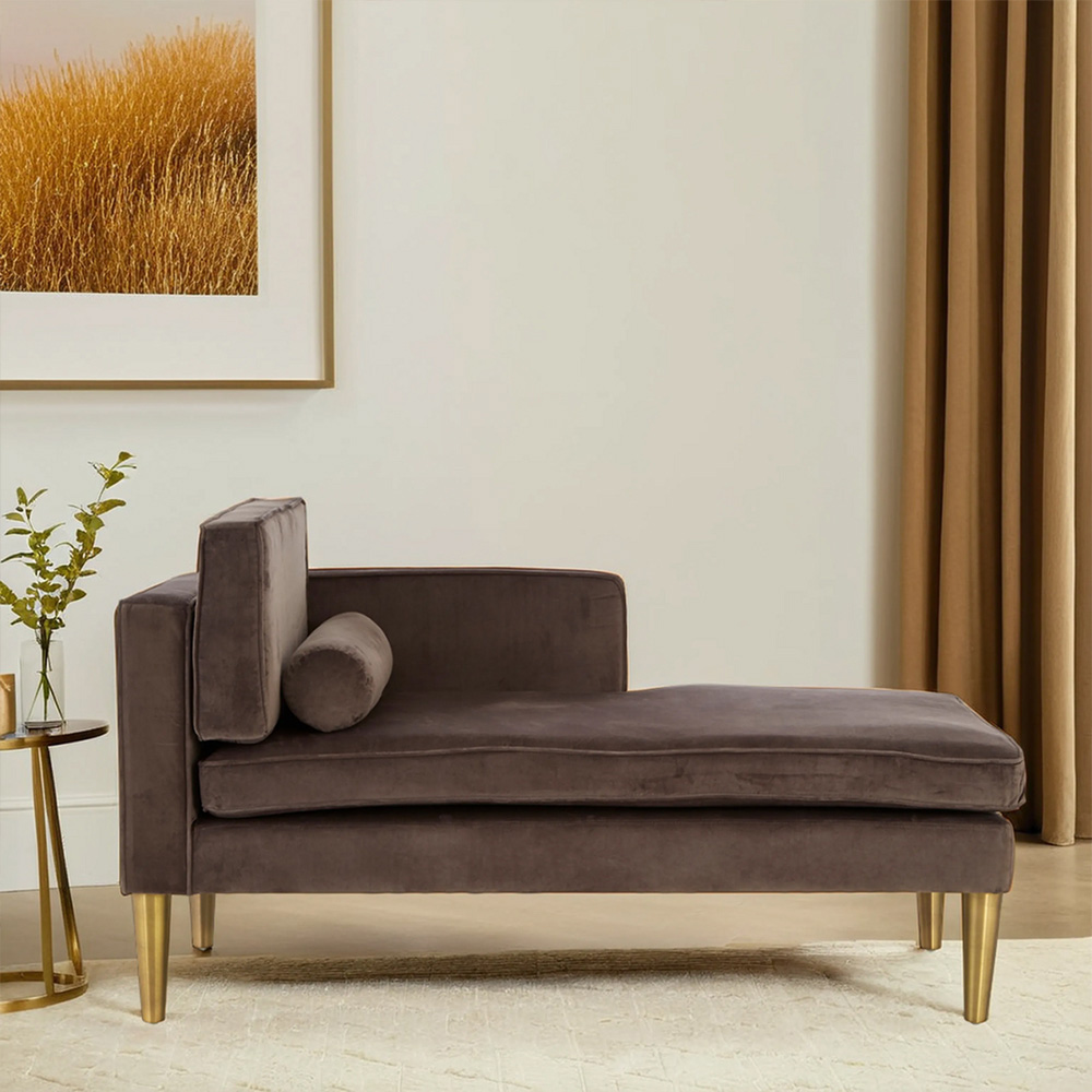 Premier Housewares Louxor Grey Velvet Left Hand Chaise Longue Sofa Image 4