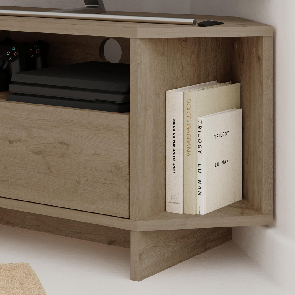 Decortie Viva Single Door 3 Shelf Oak Effect Corner TV Stand Image 3