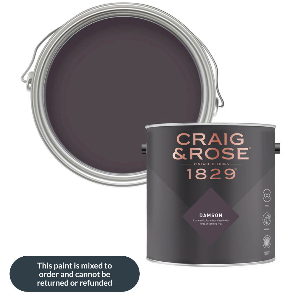 Craig & Rose Walls and Ceilings Damson Chalky Emulsion Paint 5L Image 1