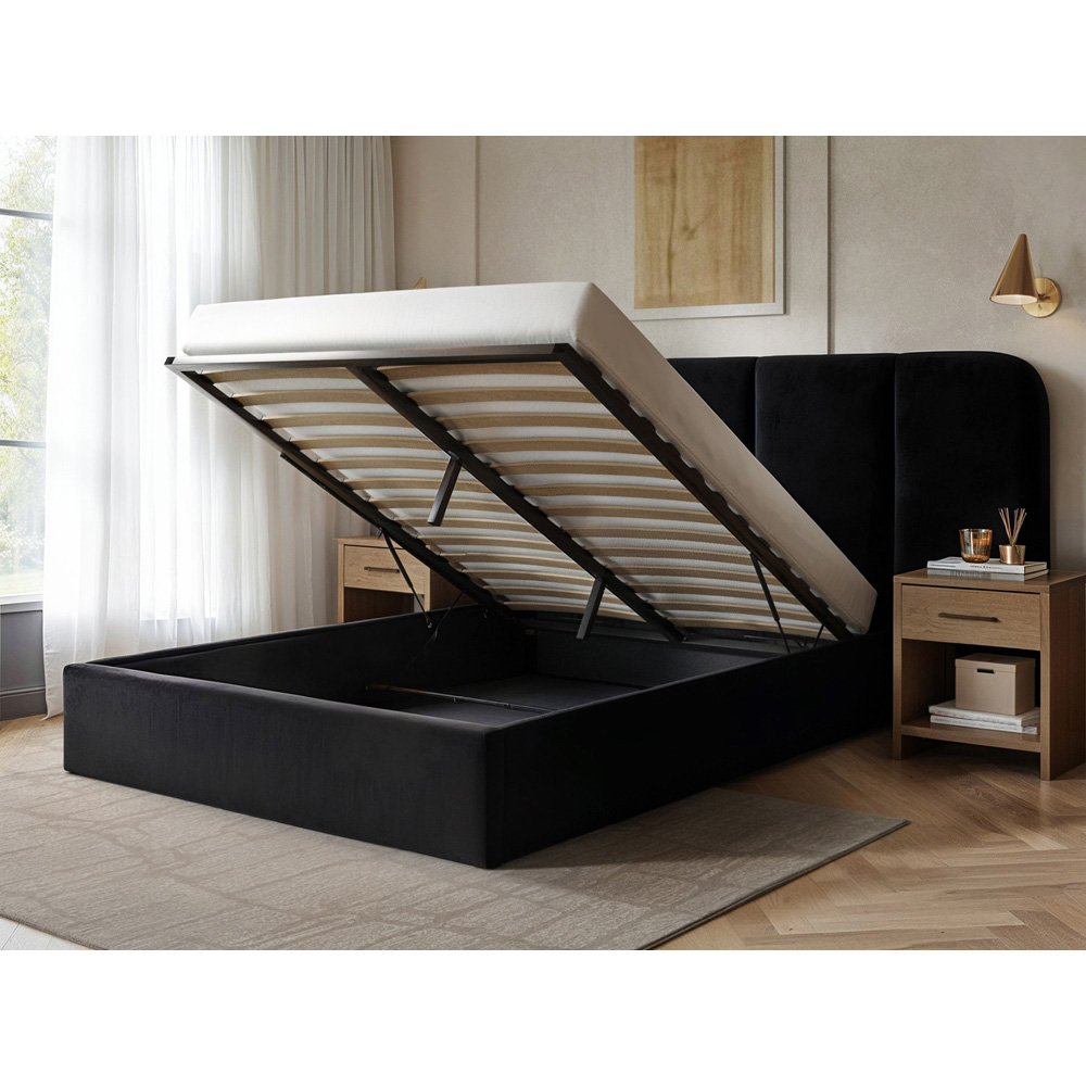 Solace+Co Sienna Double Black Velvet Ottoman Storage Bed Image 4